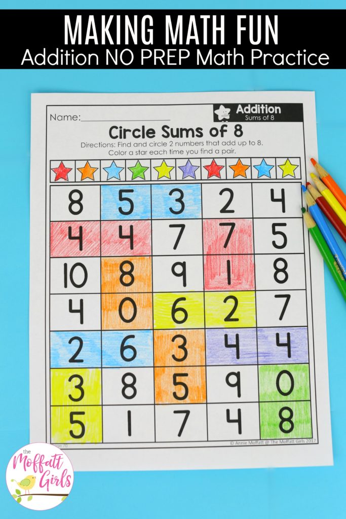 Math Made Fun for 1st Grade! Teach addition up to 20 in 1st Grade fun, hands-on ways! Fun math centers and printable games included!