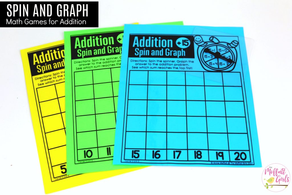 Addition Spin and Graph: This fun 1st Grade Math activity helps students practice addition in a hands-on way!