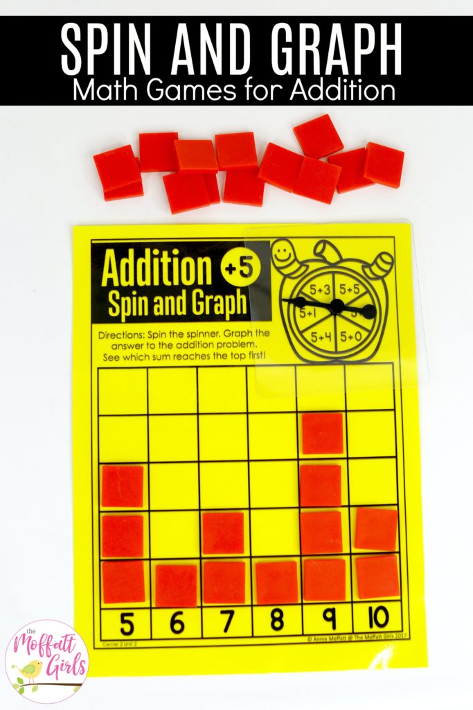 Addition Spin and Graph: This fun 1st Grade Math activity helps students practice addition in a hands-on way!