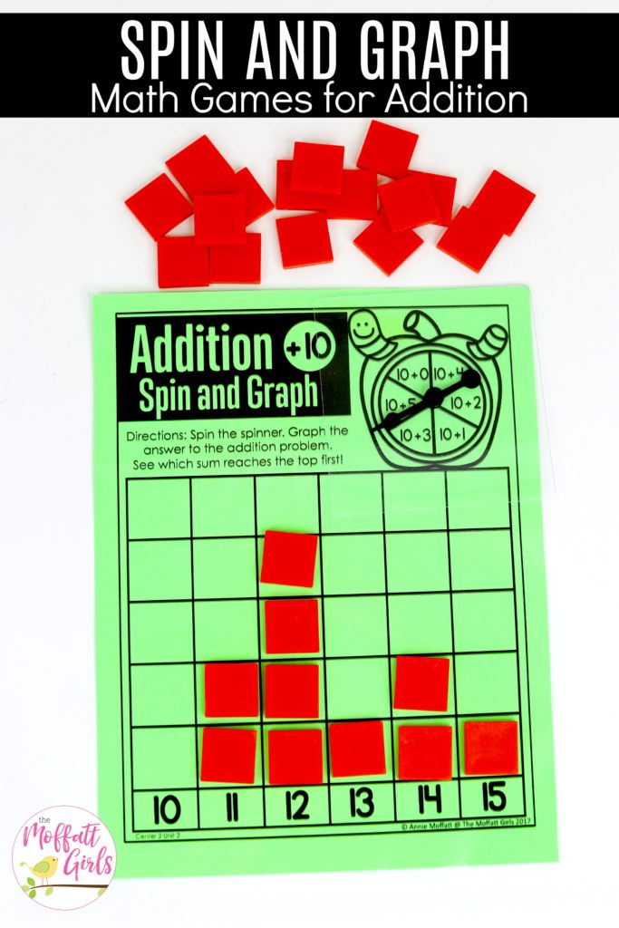 Addition Spin and Graph: This fun 1st Grade Math activity helps students practice addition in a hands-on way!