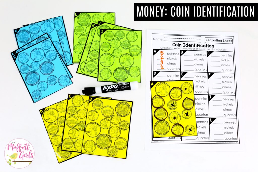 Coin Identification: This fun Kindergarten Math activity helps students identify and count money in a hands-on way!