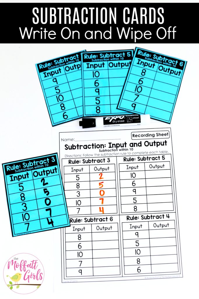 Input and Output up to 10: This fun 1st Grade Math activity helps students practice subtraction in a hands-on way!