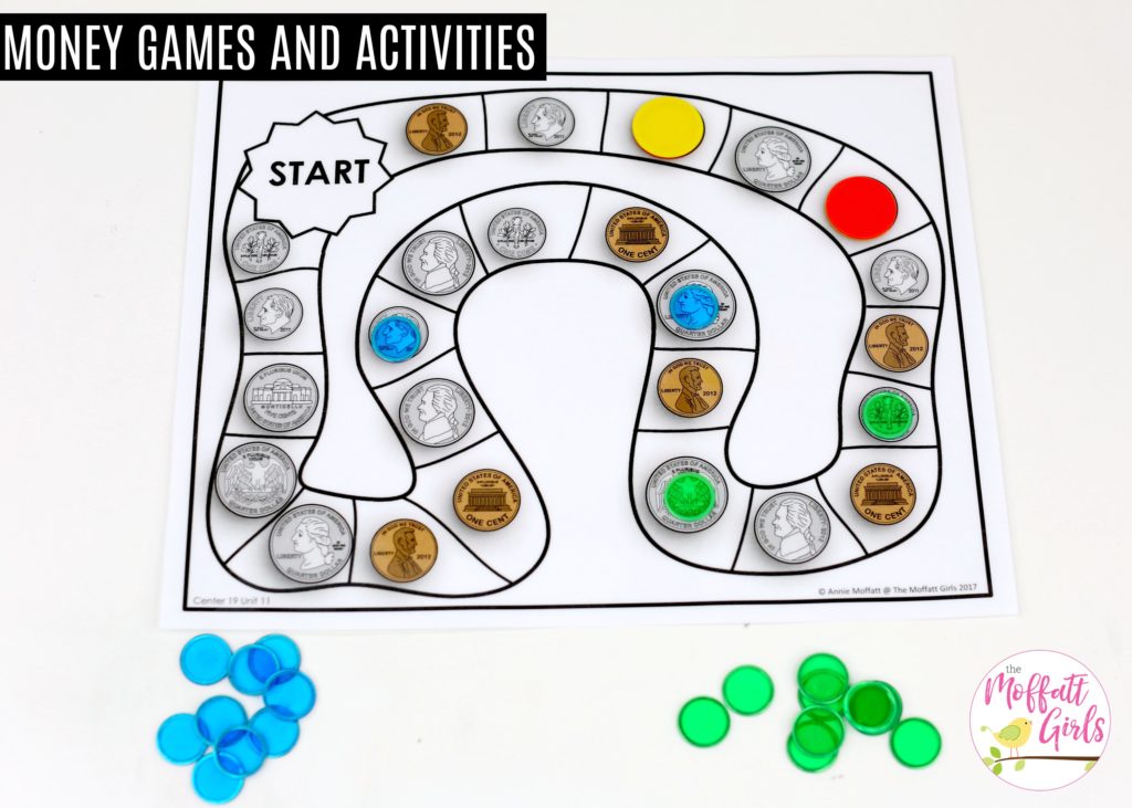 Coin Identification Board Game: This fun Kindergarten Math activity helps students identify and count money in a hands-on way!