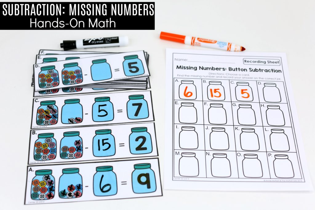 Button Subtraction: This fun 1st Grade Math activity helps students practice subtraction in a hands-on way!