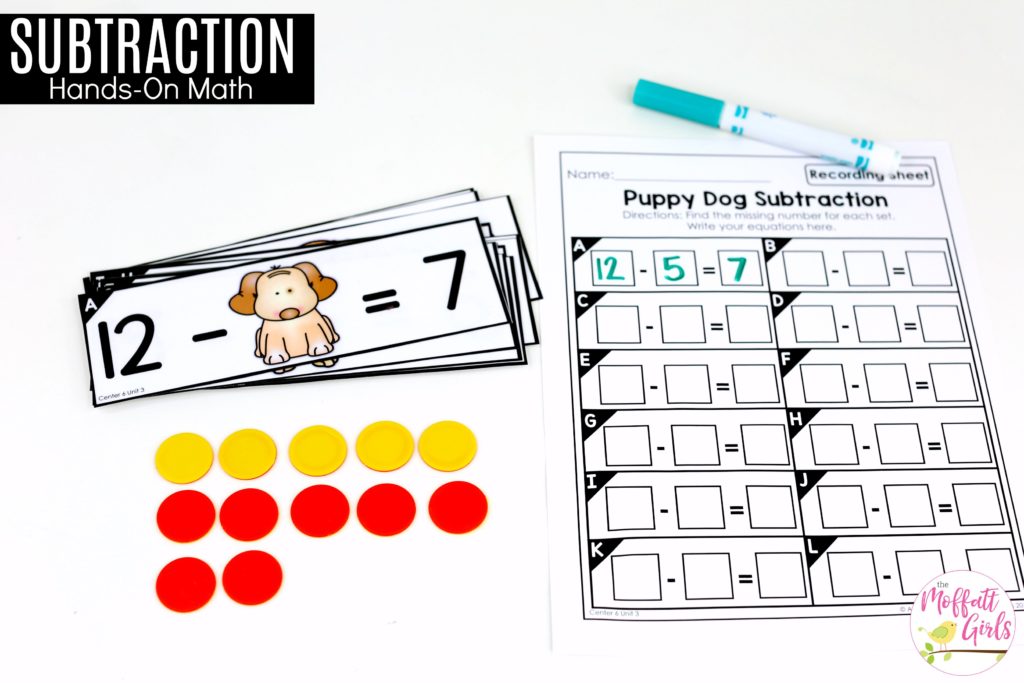 Puppy Dog Subtraction: This fun 1st Grade Math activity helps students practice subtraction in a hands-on way!