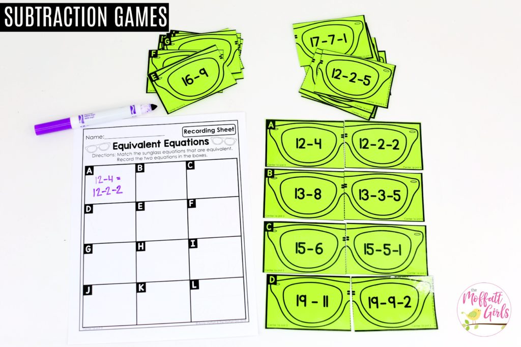 Equivalent Equations: This fun 1st Grade Math activity helps students practice subtraction in a hands-on way!