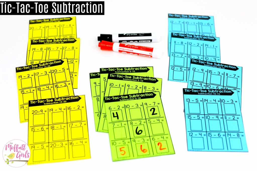 Tic-Tac-Toe Subtraction: This fun 1st Grade Math activity helps students practice subtraction in a hands-on way!