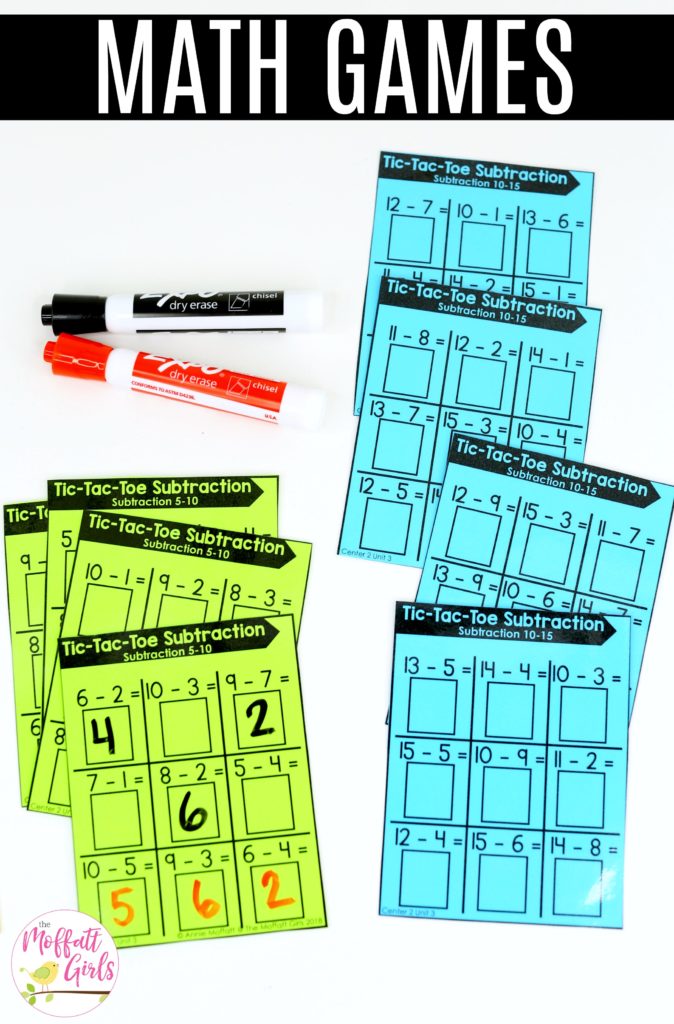 Tic-Tac-Toe Subtraction: This fun 1st Grade Math activity helps students practice subtraction in a hands-on way!