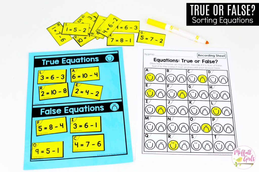 True or False Equations: This fun 1st Grade Math activity helps students practice subtraction in a hands-on way!