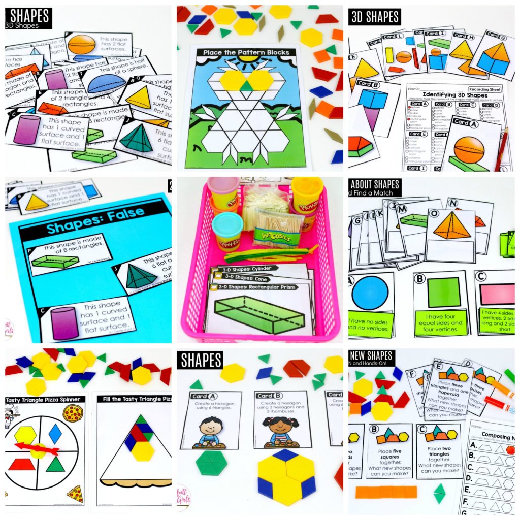 First Grade Geometry Math Centers Collage These fun 1st Grade Math activities help students understand basic geometry with the use of shapes and fractions in a hands-on way!