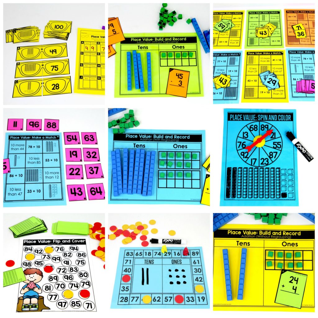 Place Value Math Centers These fun 1st Grade Math activities help students understand place values and the meaning of a number in a hands-on way!