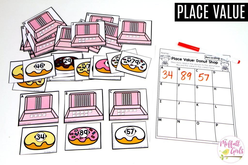 Place Value: Donut Shop matching cards Place Value Donuts: This fun 1st Grade Math activity helps students understand place values and the meaning of a number in a hands-on way!