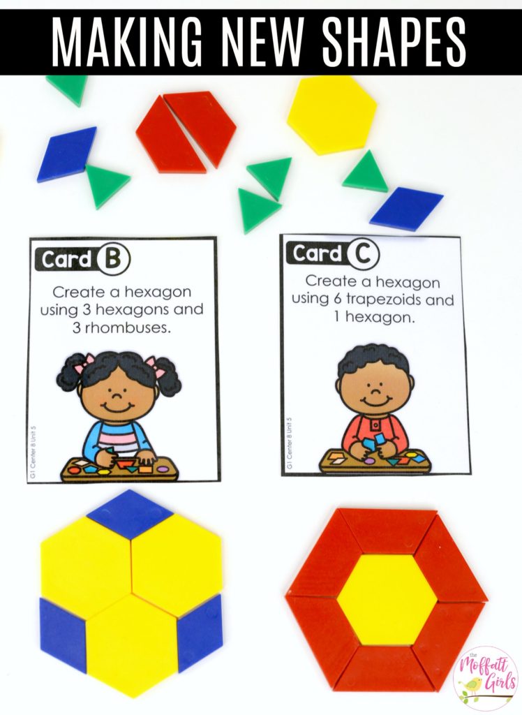 Making New Shapes- composing shapes with pattern blocks Composing Shapes: These fun 1st Grade Math activities help students understand basic geometry with the use of shapes and fractions in a hands-on way!
