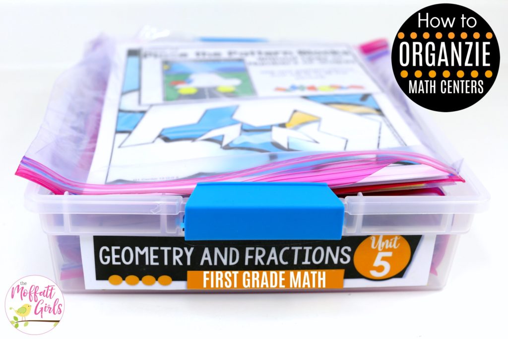 How to Organize Math Centers These fun 1st Grade Math NO PREP pages help students understand basic geometry with the use of shapes and fractions in a hands-on way!