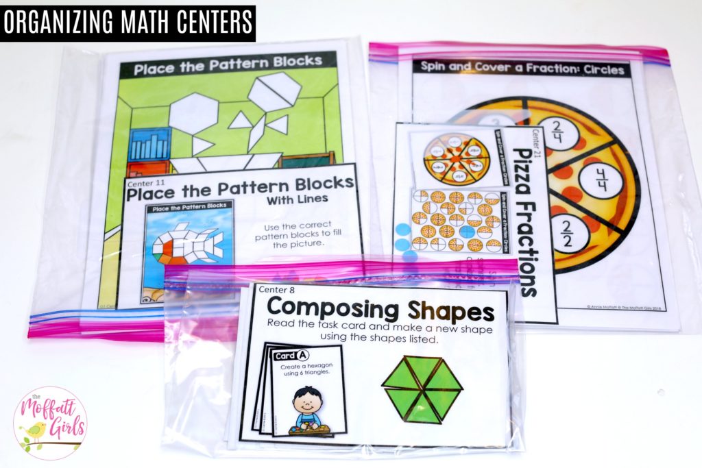 Organizing math centers made simple These fun 1st Grade Math NO PREP pages help students understand basic geometry with the use of shapes and fractions in a hands-on way!