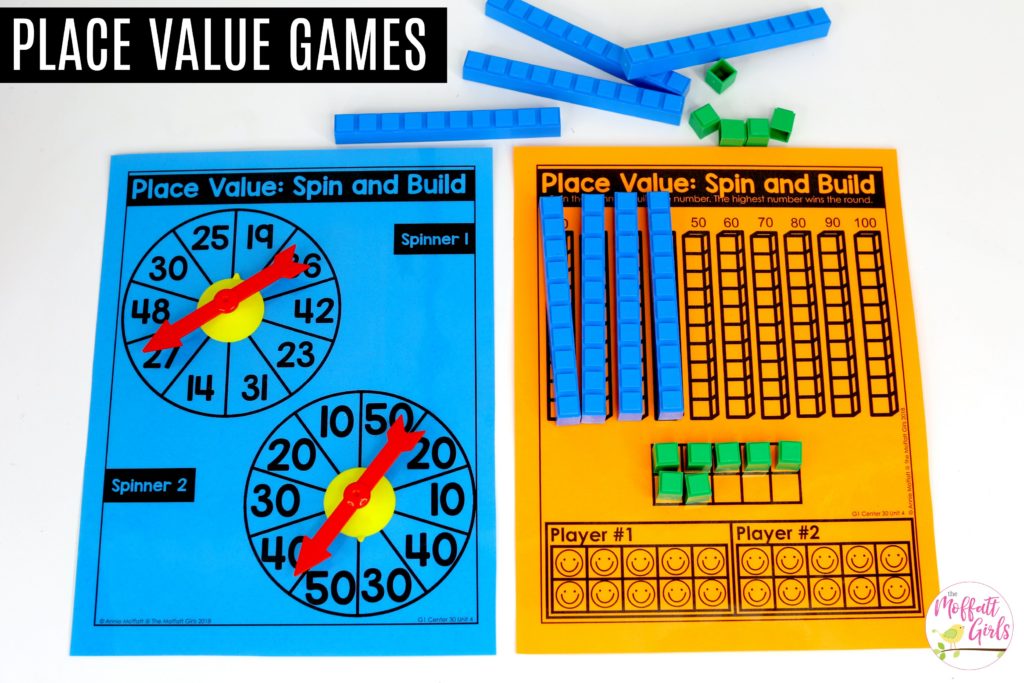 Place Value- Spin and Build a Number. Fun 1st Grade math centers Spin and Build Adding Multiples of 10: This fun 1st Grade Math activity helps students understand place values and the meaning of a number in a hands-on way!