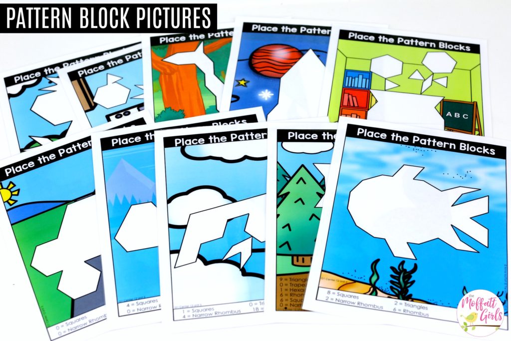 Pattern Block Puzzles- fill the pictures with pattern blocks Place the Pattern Blocks with Numbers of Shapes: These fun 1st Grade Math activities help students understand basic geometry with the use of shapes and fractions in a hands-on way!