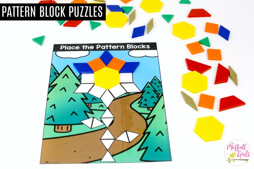 Pattern Block Puzzles Place the Pattern Blocks with Lines: These fun 1st Grade Math activities help students understand basic geometry with the use of shapes and fractions in a hands-on way!