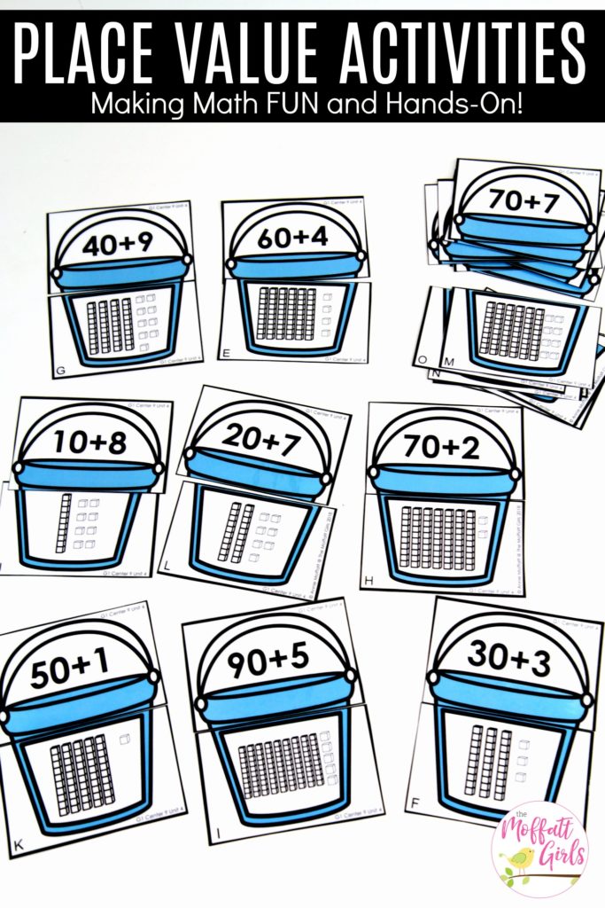 Place Value Activities- matching bucket cards Place Value Buckets: This fun 1st Grade Math activity helps students understand place values and the meaning of a number in a hands-on way!
