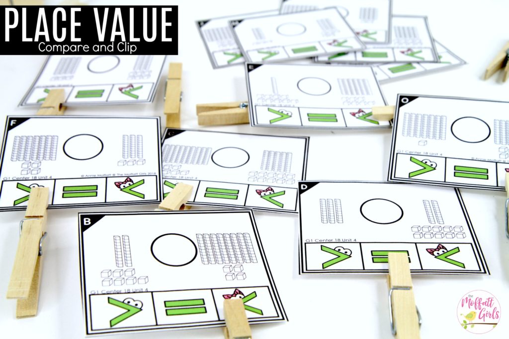 Place Value- Compare and Clip Count, Compare and Clip: This fun 1st Grade Math activity helps students understand place values and the meaning of a number in a hands-on way!