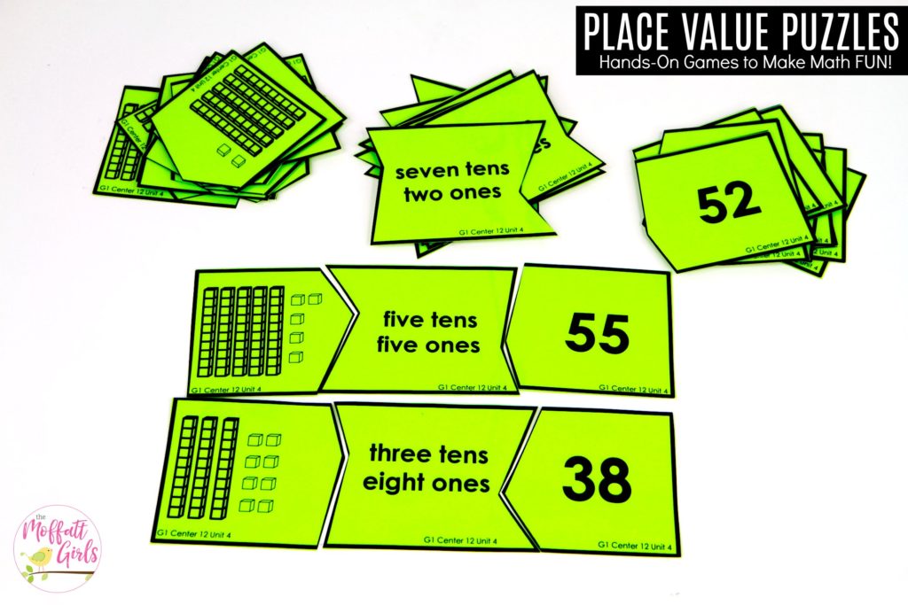 Place Value Puzzles- base ten blocks, base ten form and standard form Number Puzzles: This fun 1st Grade Math activity helps students understand place values and the meaning of a number in a hands-on way!