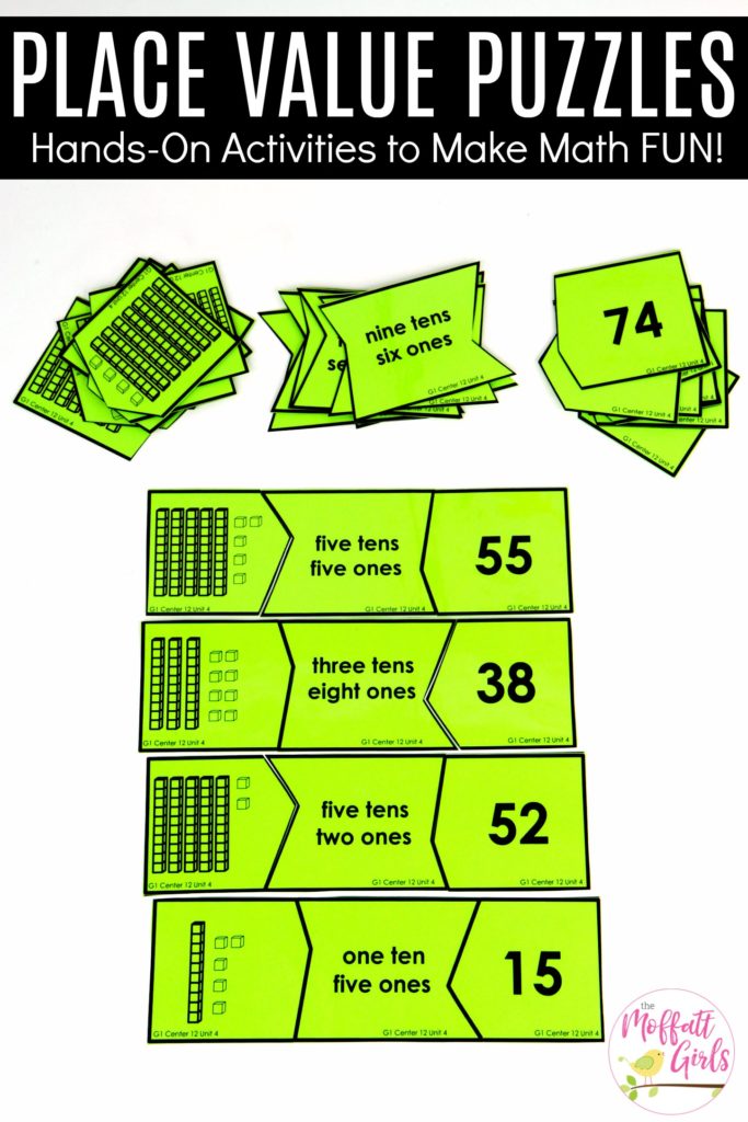 Place Value Puzzles- base ten blocks, base ten form and standard form vertical Number Puzzles: This fun 1st Grade Math activity helps students understand place values and the meaning of a number in a hands-on way!