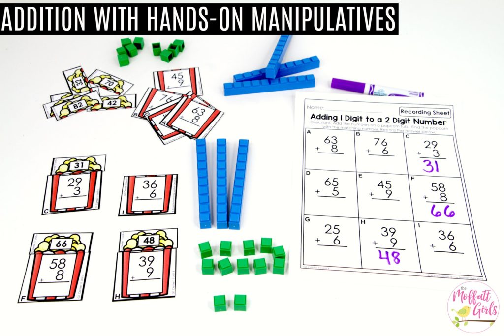 Place Value Addition- with recording sheet Popcorn Addition: This fun 1st Grade Math activity helps students understand place values and the meaning of a number in a hands-on way!