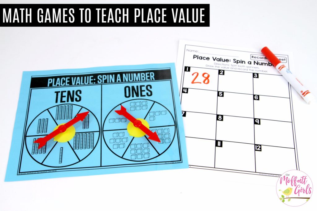 Place Value: Spin a Number math game Place Value- Spin A Number: This fun 1st Grade Math activity helps students understand place values and the meaning of a number in a hands-on way!