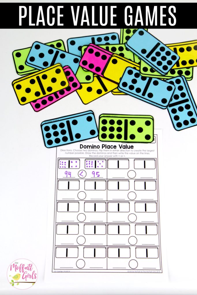 Domino Place Value Game with recording sheet Domino Place Value: This fun 1st Grade Math activity helps students understand place values and the meaning of a number in a hands-on way!