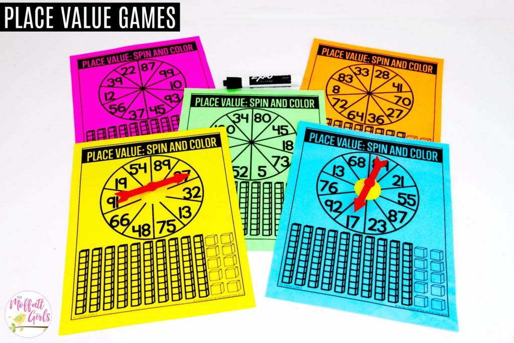 Place Value- Spin and Color math center game Place Value- Spin and Color: This fun 1st Grade Math activity helps students understand place values and the meaning of a number in a hands-on way!