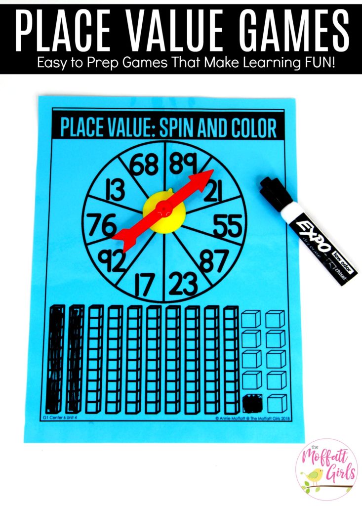 Place Value: Spin and Color math game Place Value- Spin and Color: This fun 1st Grade Math activity helps students understand place values and the meaning of a number in a hands-on way!