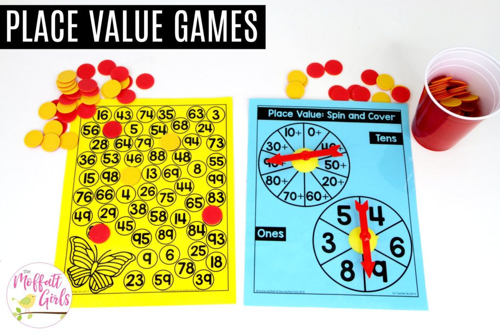 Place Value Games- Spin and Cover Spin and Cover: This fun 1st Grade Math activity helps students understand place values and the meaning of a number in a hands-on way!