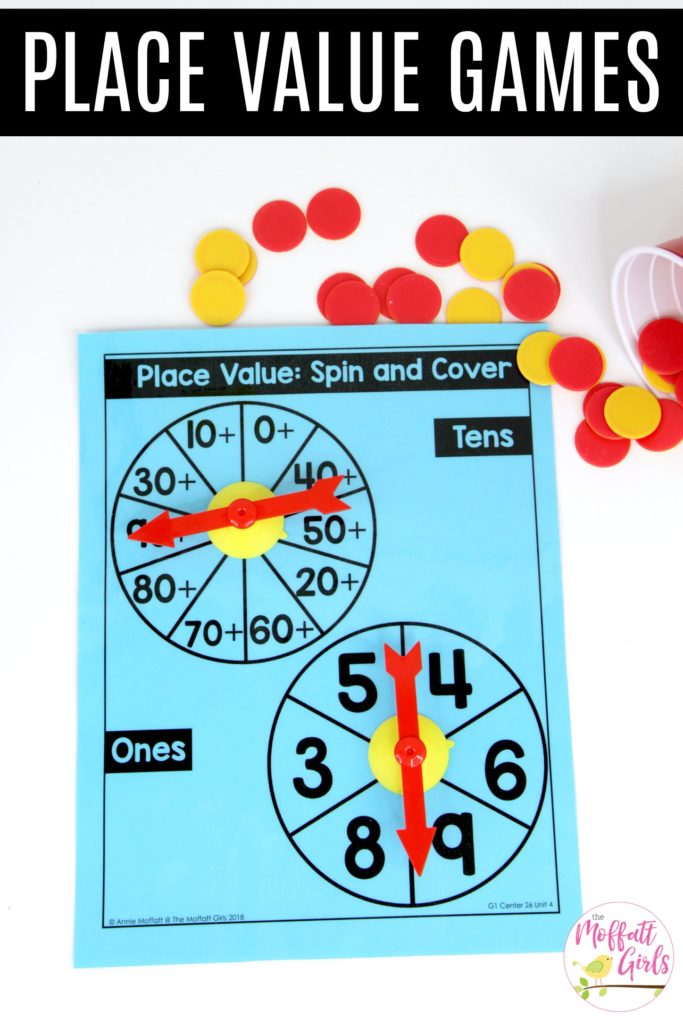 Place Value Games- Spin and Cover 1st grade Spin and Cover: This fun 1st Grade Math activity helps students understand place values and the meaning of a number in a hands-on way!