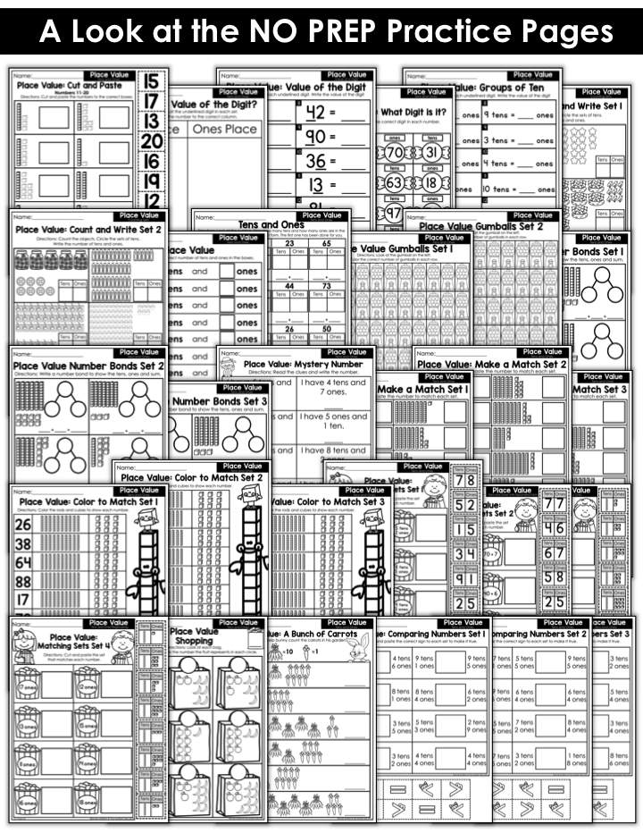Place Value NO PREP Worksheets These fun 1st Grade Math activities help students understand place values and the meaning of a number in a hands-on way!