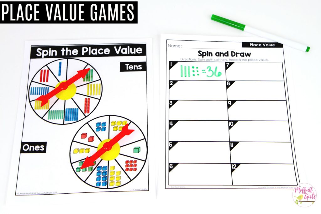 Place Value: Spin and Draw math game Spin the Place Value: This fun 1st Grade Math activity helps students understand place values and the meaning of a number in a hands-on way!