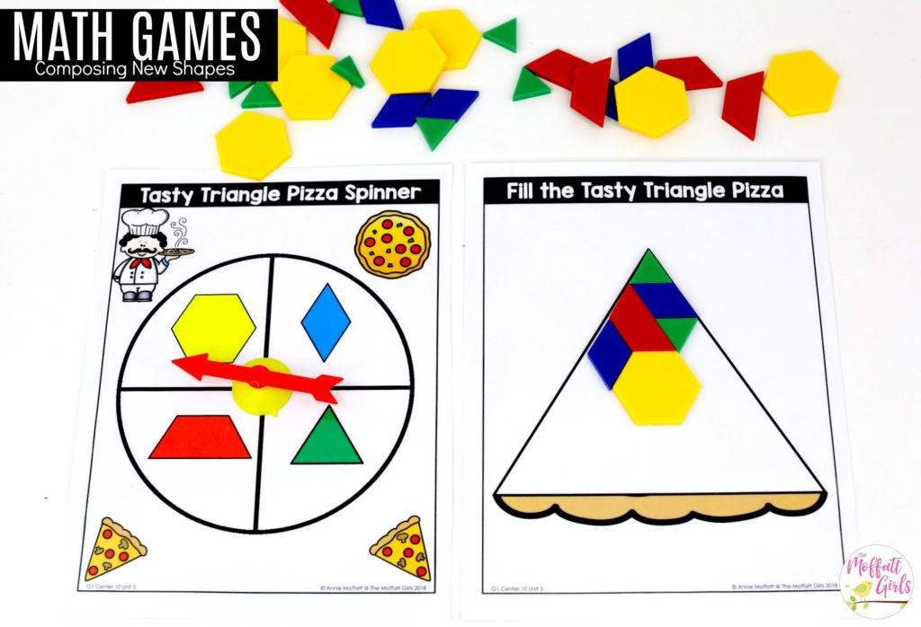 Fill the pizza using pattern blocks Tasty Shape Pizza and Honey Hive: These fun 1st Grade Math activities help students understand basic geometry with the use of shapes and fractions in a hands-on way!