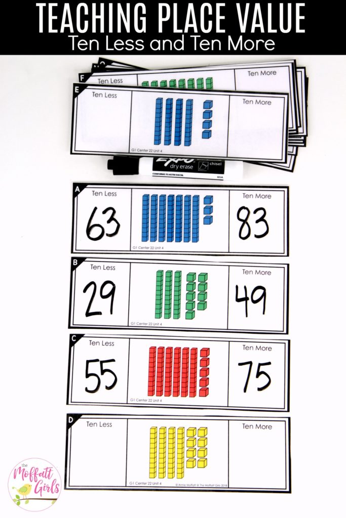 Place Value- Ten less and ten more Ten Less and Ten More: This fun 1st Grade Math activity helps students understand place values and the meaning of a number in a hands-on way!