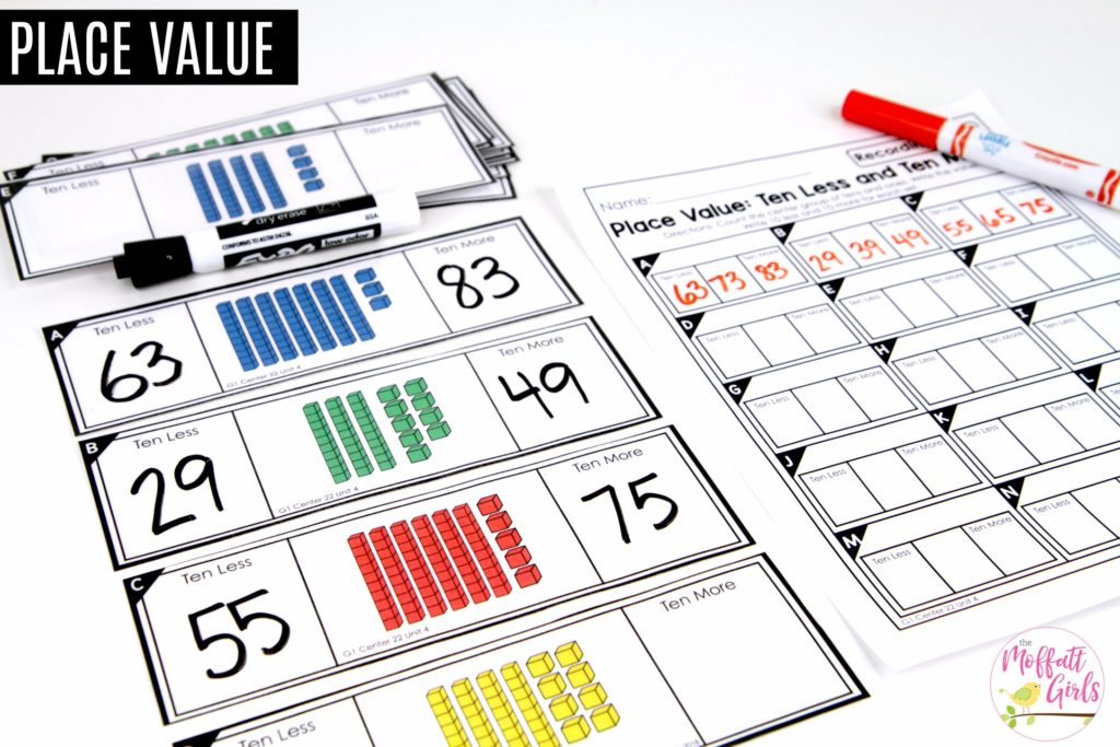 Place Value: Ten less and ten more cards Ten Less and Ten More: This fun 1st Grade Math activity helps students understand place values and the meaning of a number in a hands-on way!