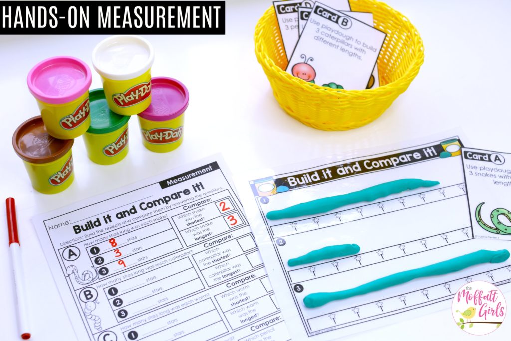 Build it and Compare the Length math center with worksheet Build it and Compare it! TONS of fun, hands-on math centers and worksheets to teach first grade students how to measure!