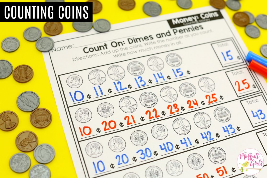 Count On: Dimes and Pennies Worksheet Counting On: Dimes and Pennies- Teach coins in a fun way with these fun first grade worksheets