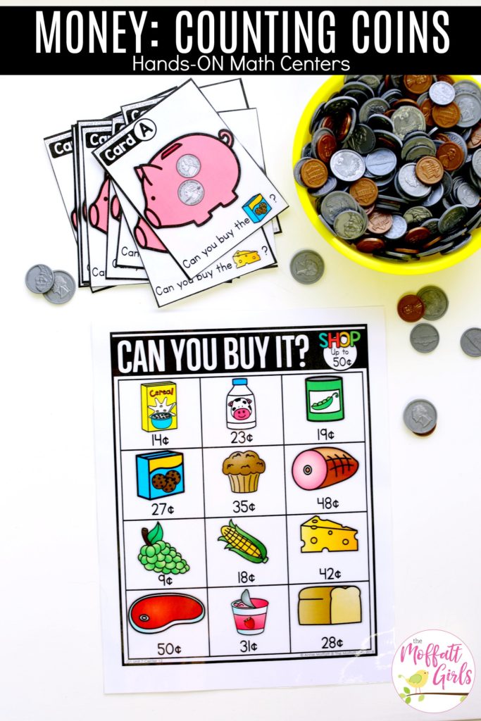 Grocery Shopping Math Center for First Grade Grocery Shopping: Can You Buy It? Fun math center to teach 1st Grade students how to count and shop for items.