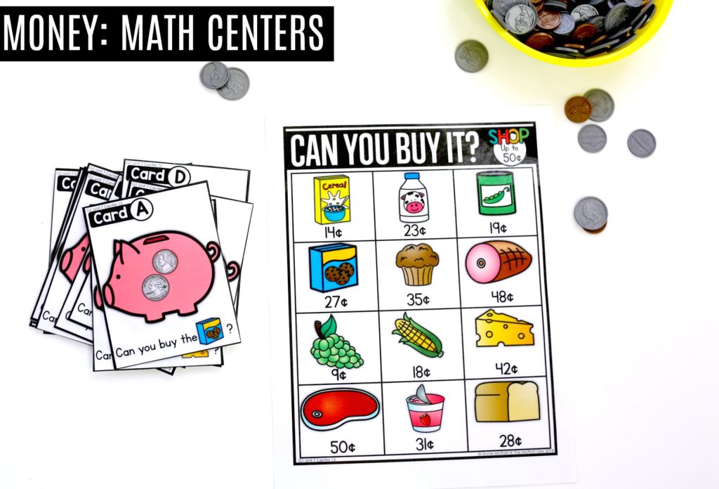 Grocery Shopping math center for 1st Grade Grocery Shopping: Can You Buy It? Fun math center to teach 1st Grade students how to count and shop for items.
