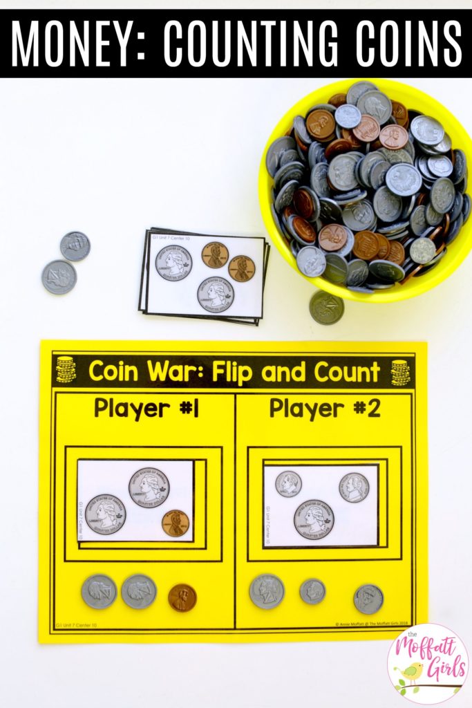 Coin War: Flip and Compare math game Coin War: Flip and Count- Compare values of coins in this fun version of war. Fun math center for first grade!