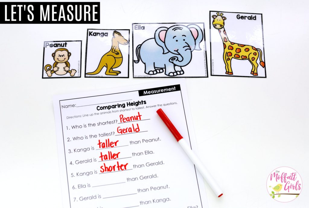 Comparing Heights of Animals math center for first grade Comparing Heights at the Zoo-TONS of fun, hands-on math centers and worksheets to teach first grade students how to measure!