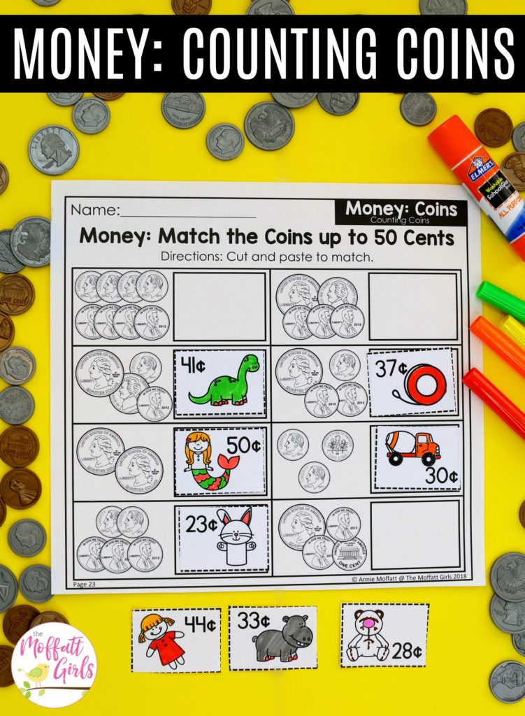 Money: Match the Coins up to 50 cents worksheet Money: Match the Coins up to 50 cents. Fun math worksheet for 1st grade!
