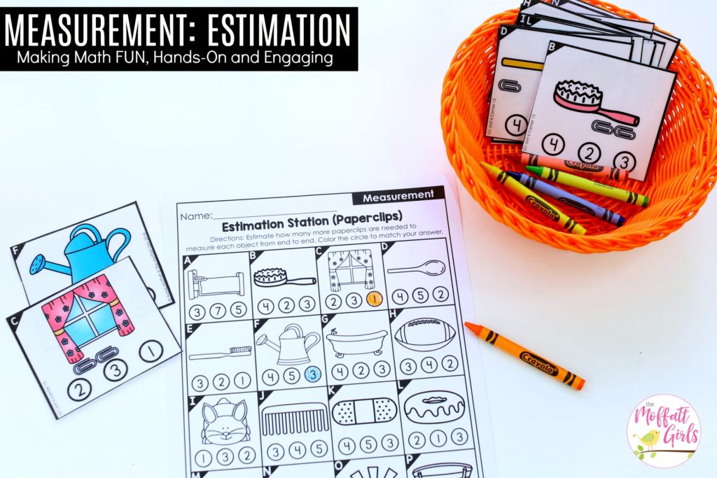 Estimating lengths using paper clips- math center Measurement: Estimating Lengths- TONS of fun, hands-on math centers and worksheets to teach first grade students how to measure!