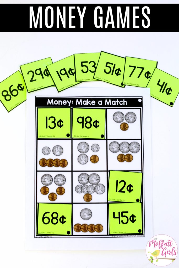 Coins: Make a Match puzzle board Money: Make a Match- fun math center for first grade to teach counting coins and finding matching values.