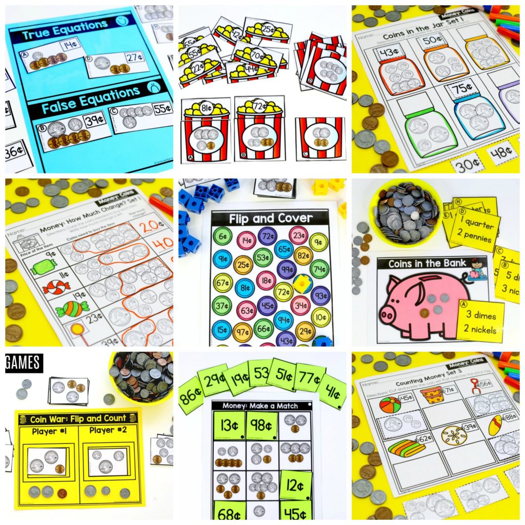 Money Math Centers for First Grade Math Centers to teach Money in First Grade! Tons of money activities to make math fun in 1st grade!