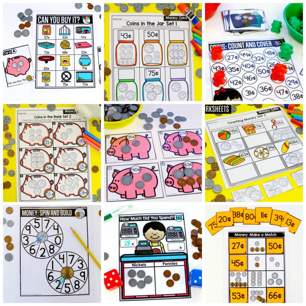 Money Math Centers for 1st Grade Math Centers to teach Money in First Grade! Tons of money activities to make math fun in 1st grade!