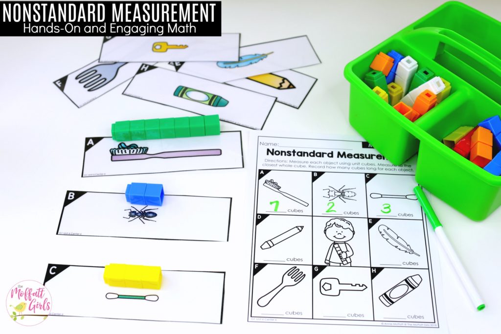 Non-Standard Measurement math center with worksheet Using Non-Standard Measurement- TONS of fun, hands-on math centers and worksheets to teach first grade students how to measure!